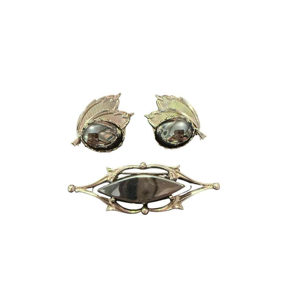 Vintage Hematite Clip-On Earrings and Brooch/Pin